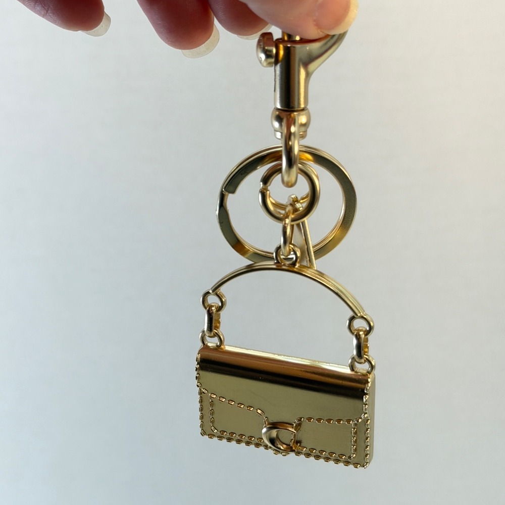 Coach Mini Tabby Bag Keychain Charm Gold Metal Logo Key Fob Box - Picture 4 of 9